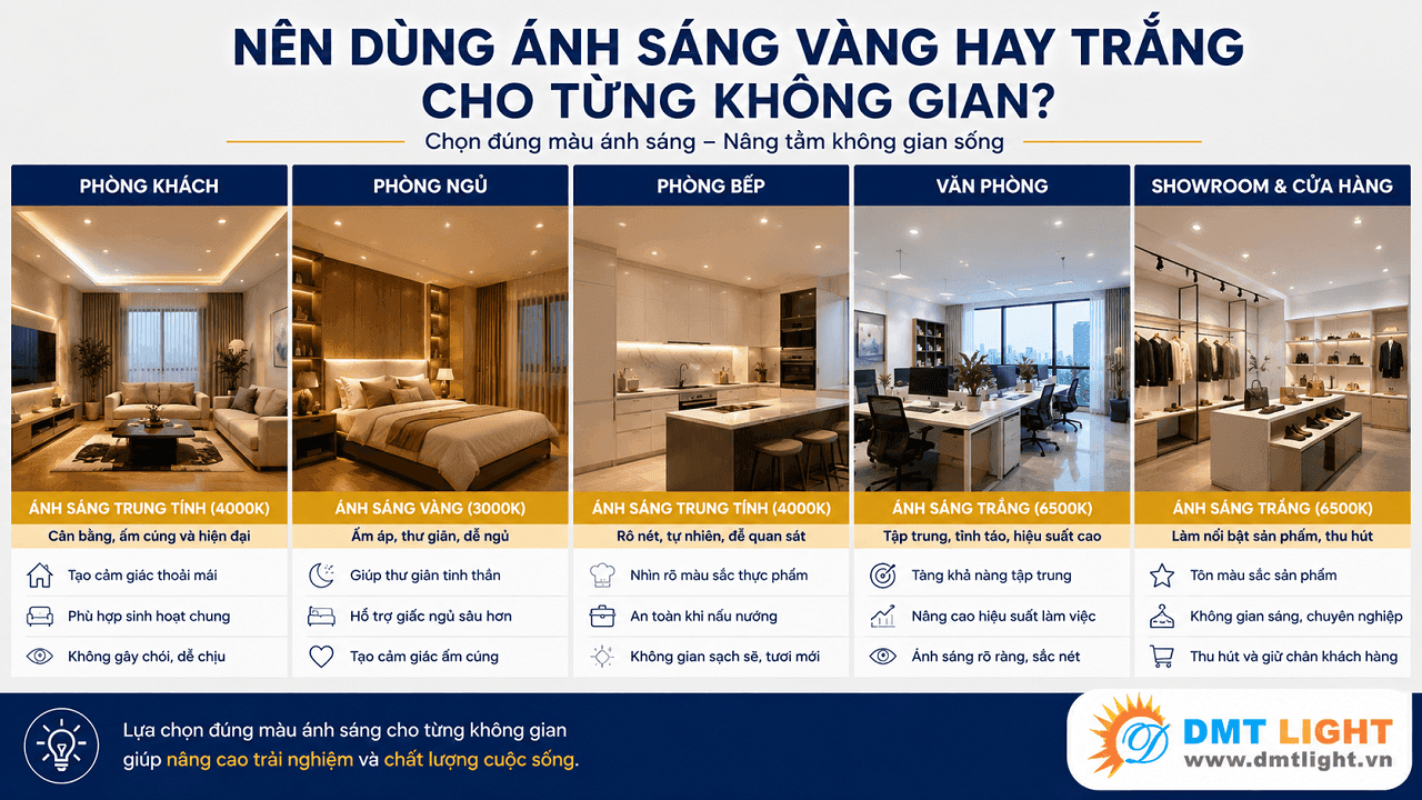 Đối với tiệm vàng bạc nên chọn đèn âm trần ánh sáng trắng