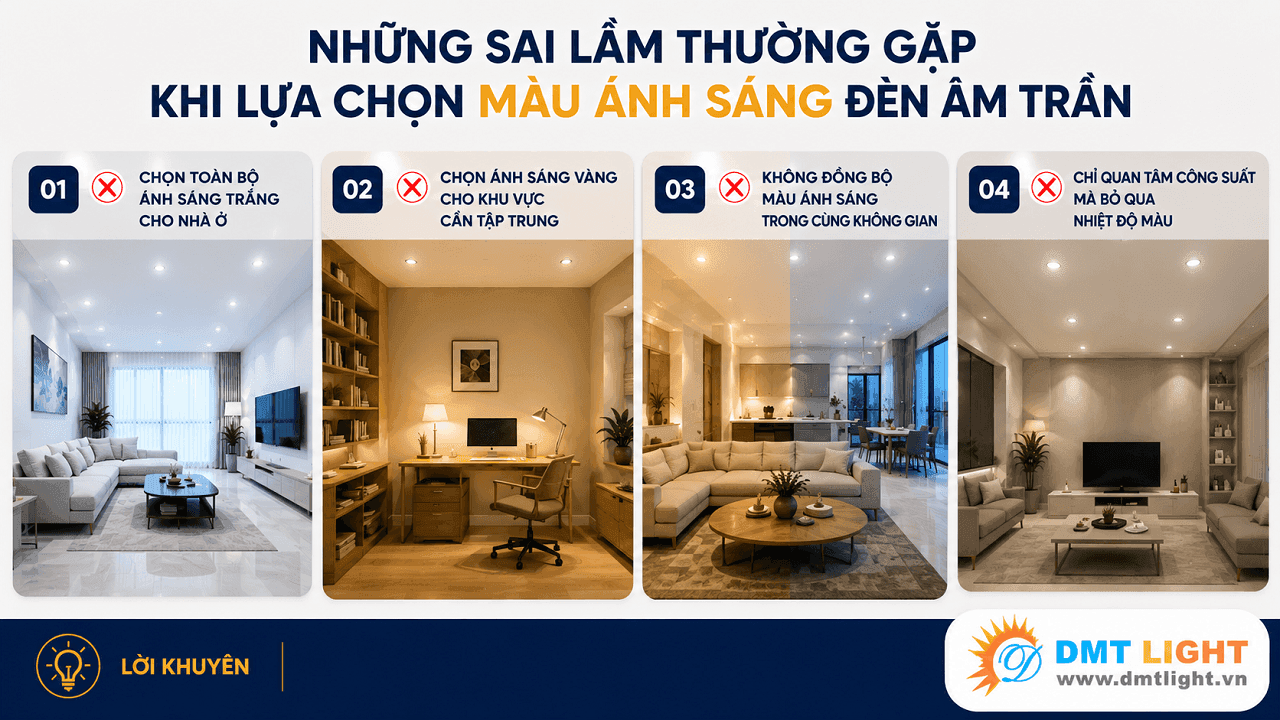 Nhiều người mắc sai lầm bỏ qua nhiệt độ màu khi chọn màu sắc đèn âm trần