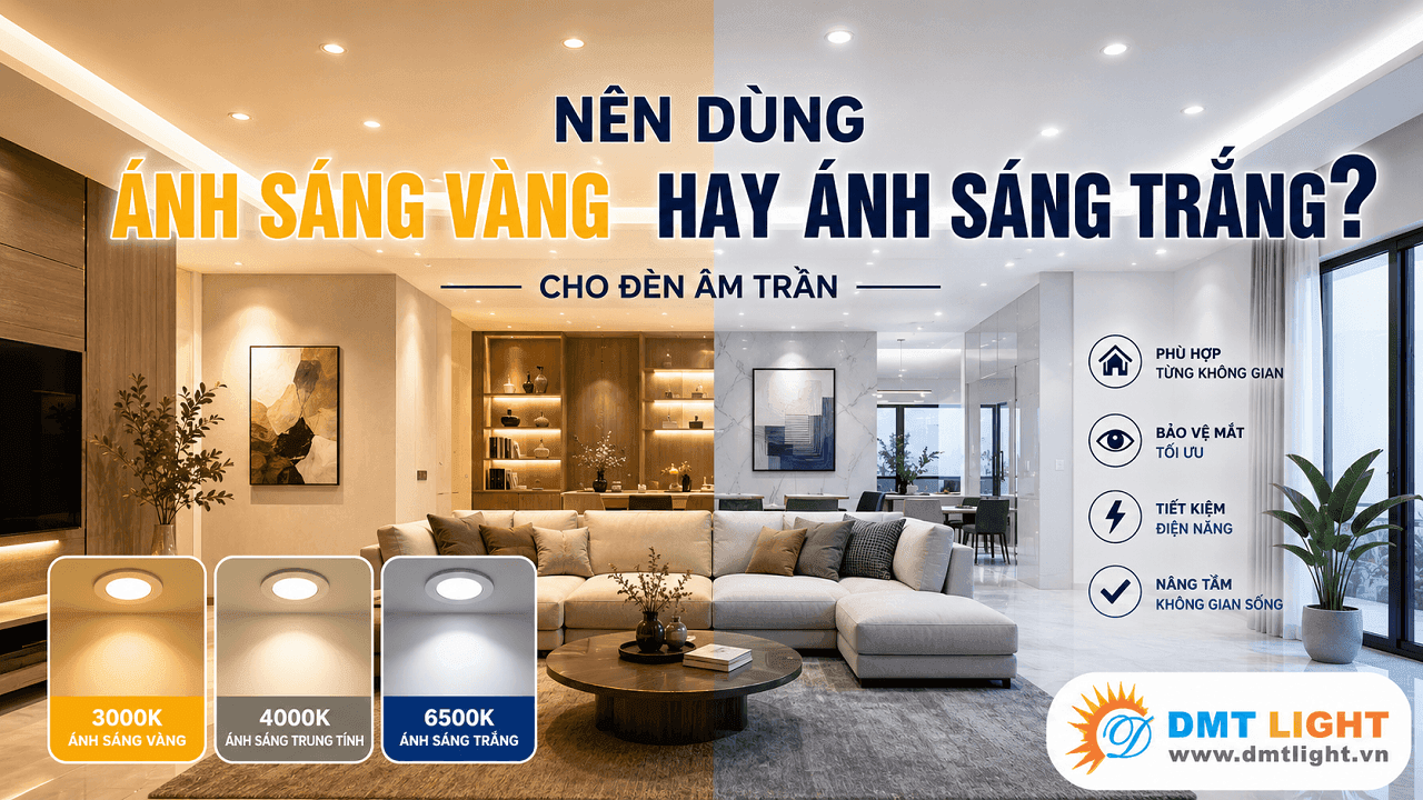 Nên dùng ánh sáng vàng hay trắng cho đèn âm trần?
