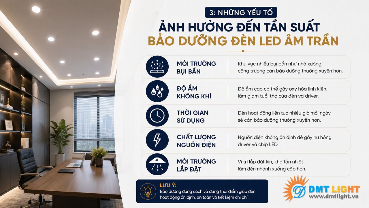 Môi trường lắp đặt có ảnh hưởng lớn đến tần suất bảo dưỡng của đèn LED