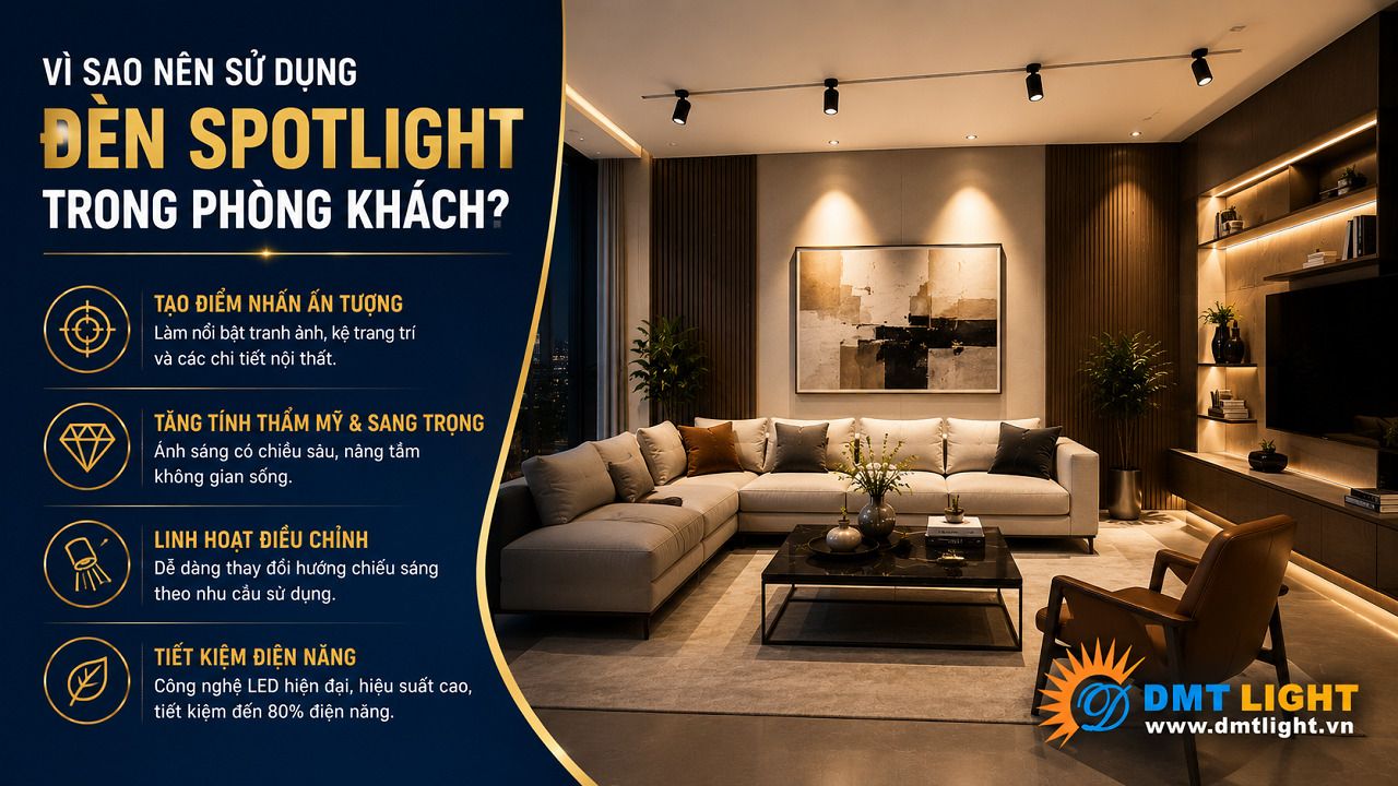 Đèn Spotlight có thể bố trí trong nhiều không gian với phòng cách nội thất khác nhau