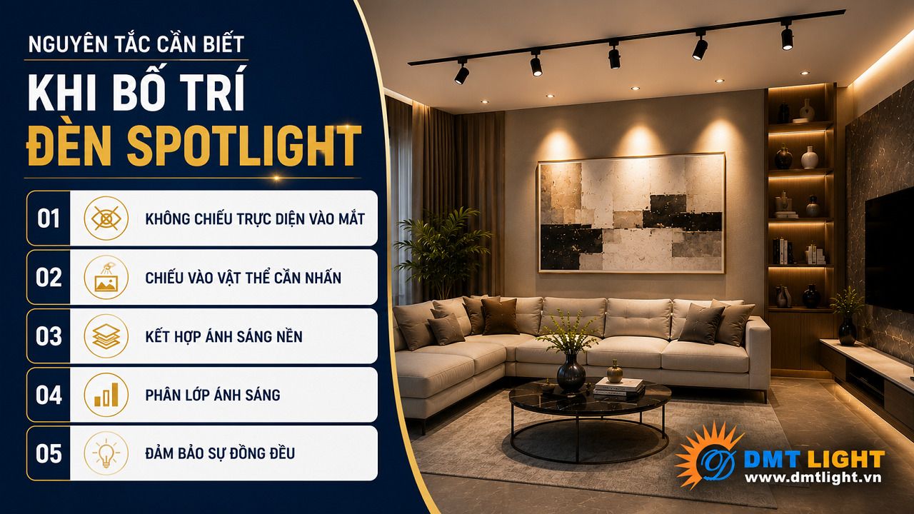 Bạn nên lựa chọn đèn Spotlight có công suất phù hợp với không gian phòng khách