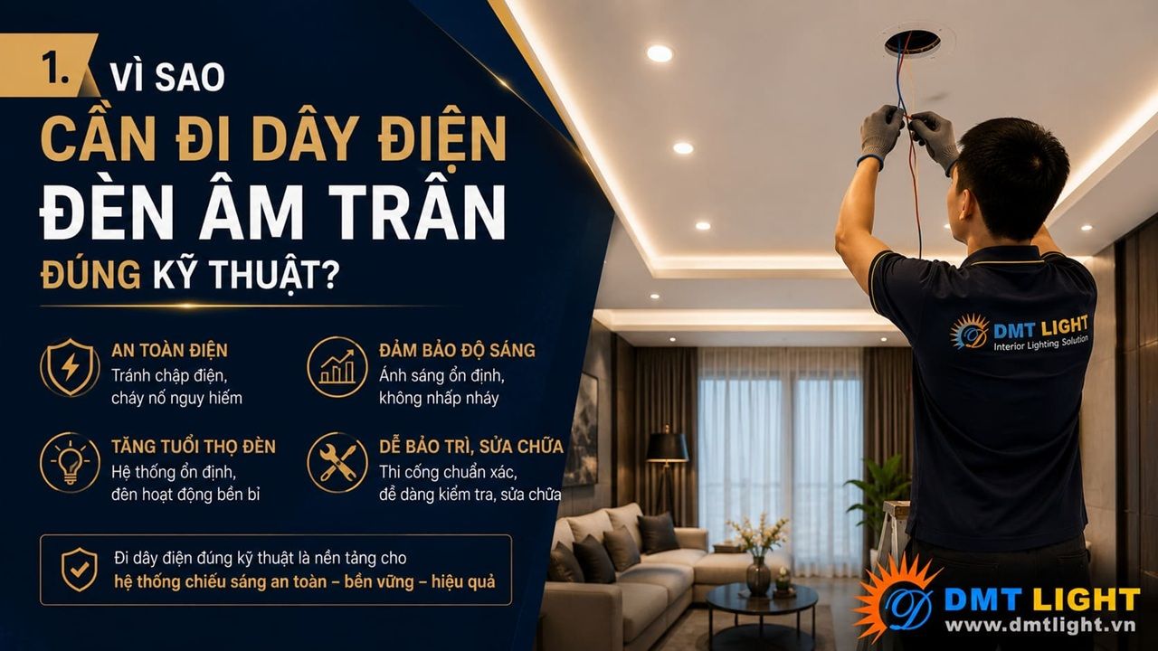 Đi dây điện đèn LED âm trần giúp đảm bảo an toàn điện