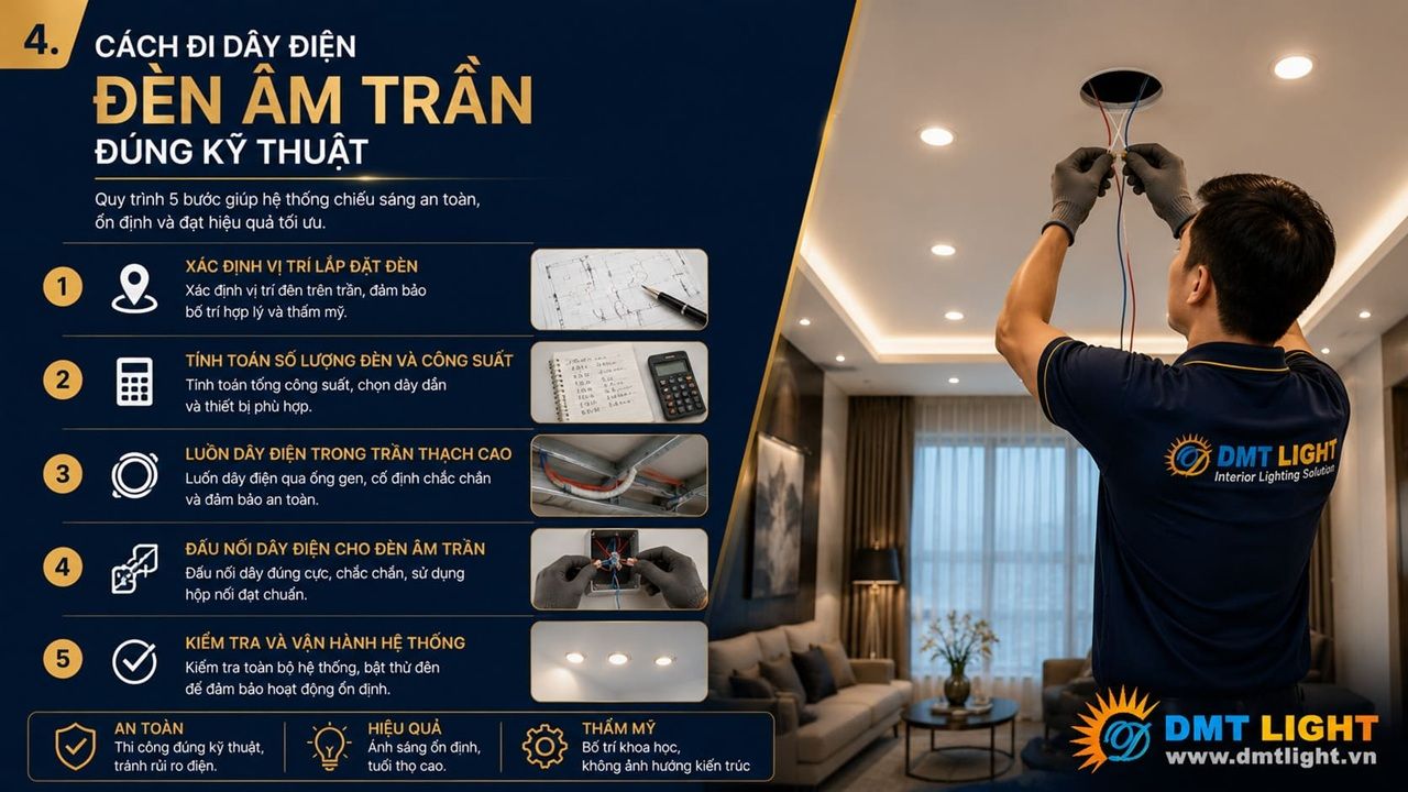 5 bước đi dây điện đèn âm trần đúng kỹ thuật