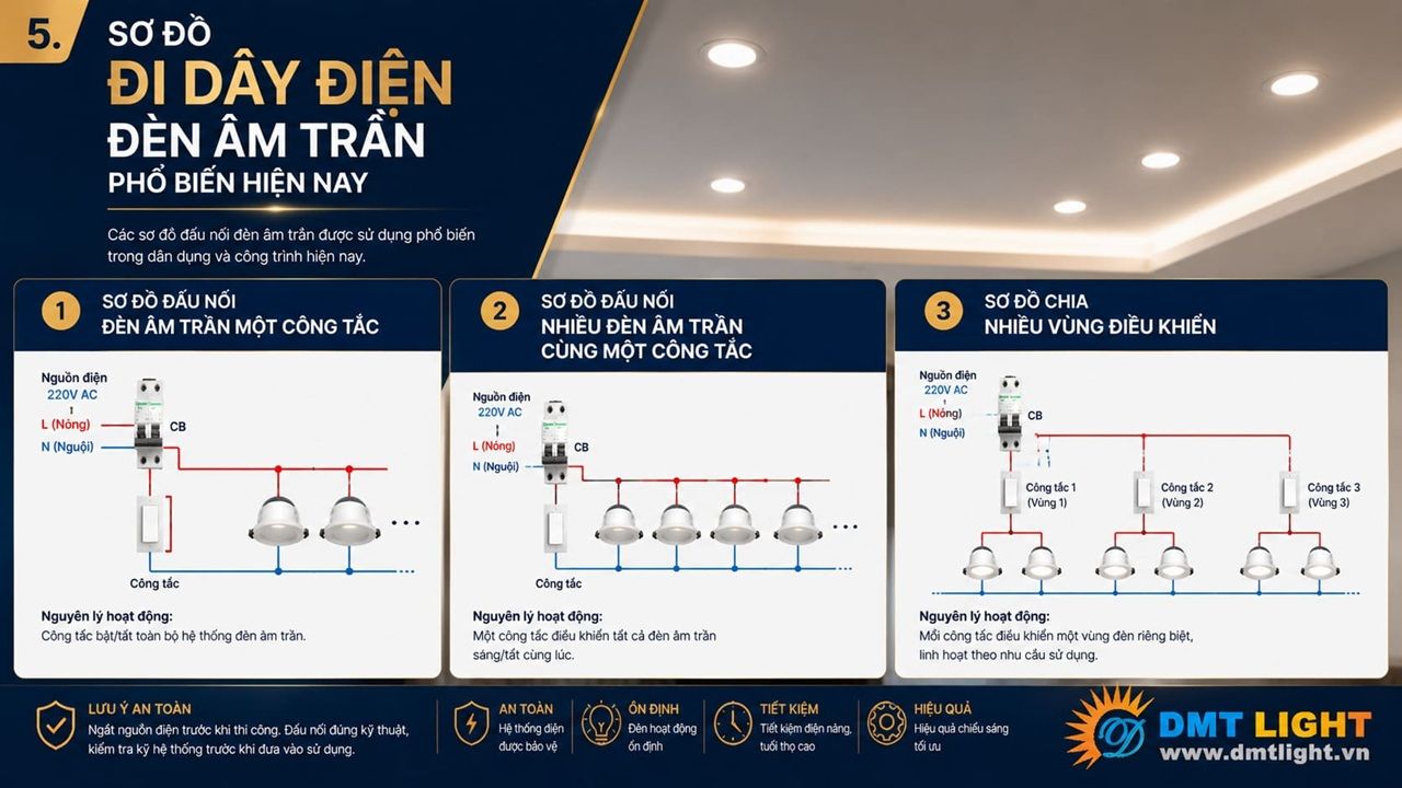 Áp dụng sơ đồ đấu nối đèn LED âm trần chia vùng điều khiển là giải pháp thông minh