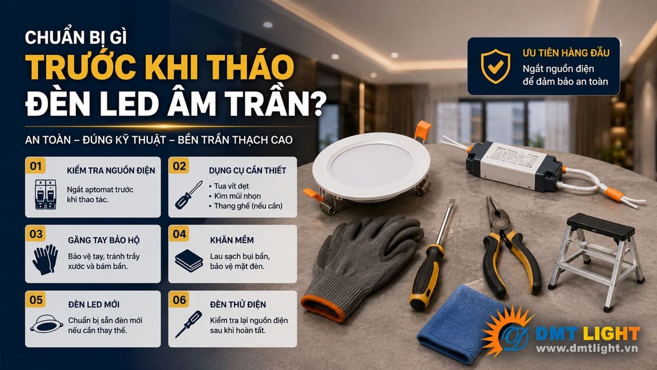 Ngắt nguồn điện là chuẩn bị quan trọng nhất khi tháo đèn LED âm trần