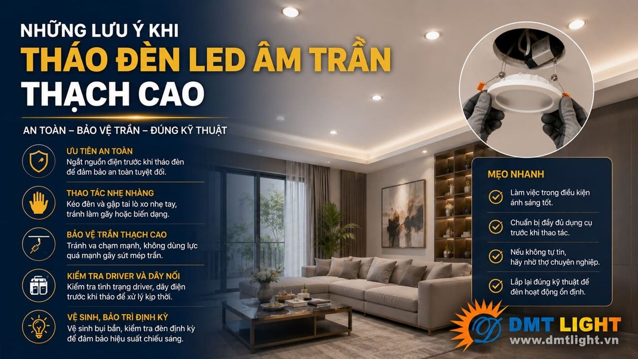 Khi thực hiện cách tháo đèn LED âm trần thạch cao bạn không nên dùng lực quá mạnh.