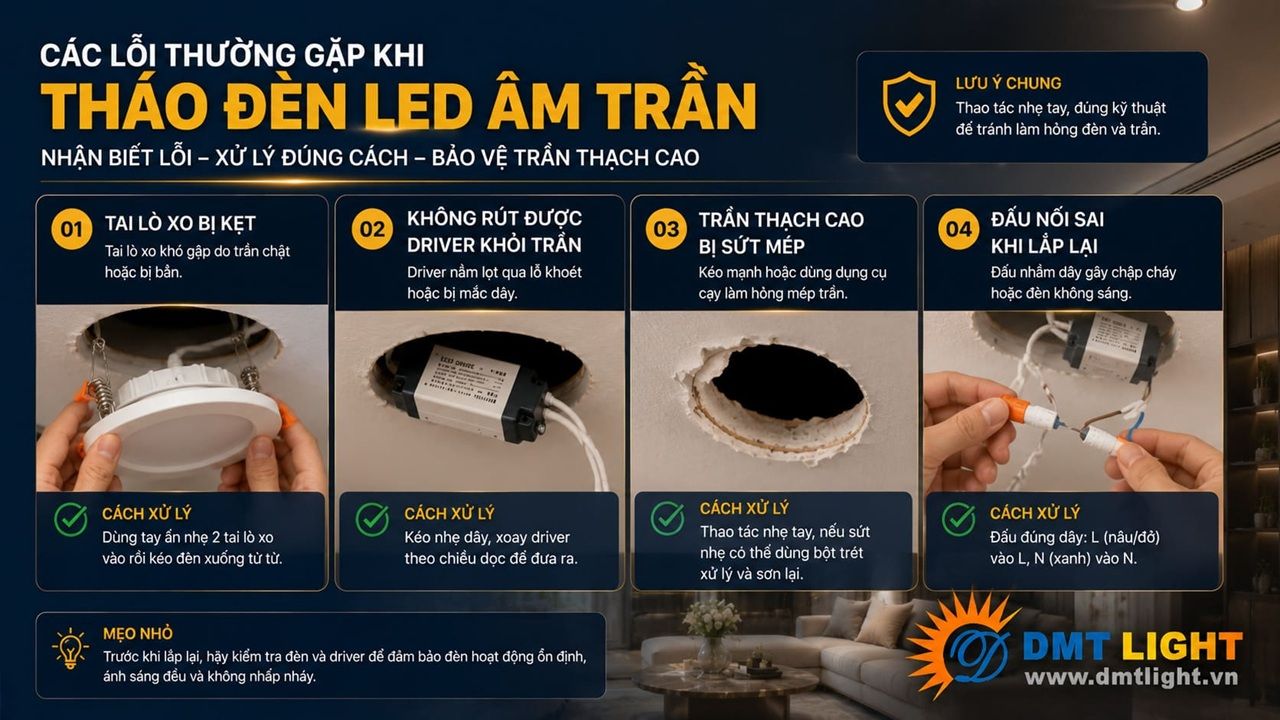 Các lỗi thường gặp khi tháo đèn LED âm trần