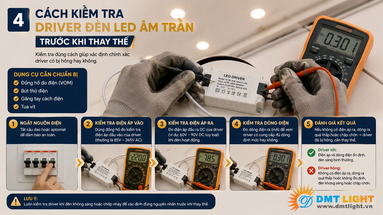 Bạn có thể dùng đồng hồ vạn năng để kiểm tra driver đèn LED âm trần