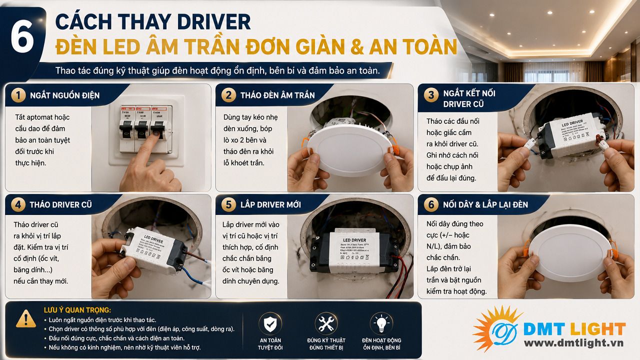 Cách thay thế driver của đèn LED âm trần không quá phức tạp