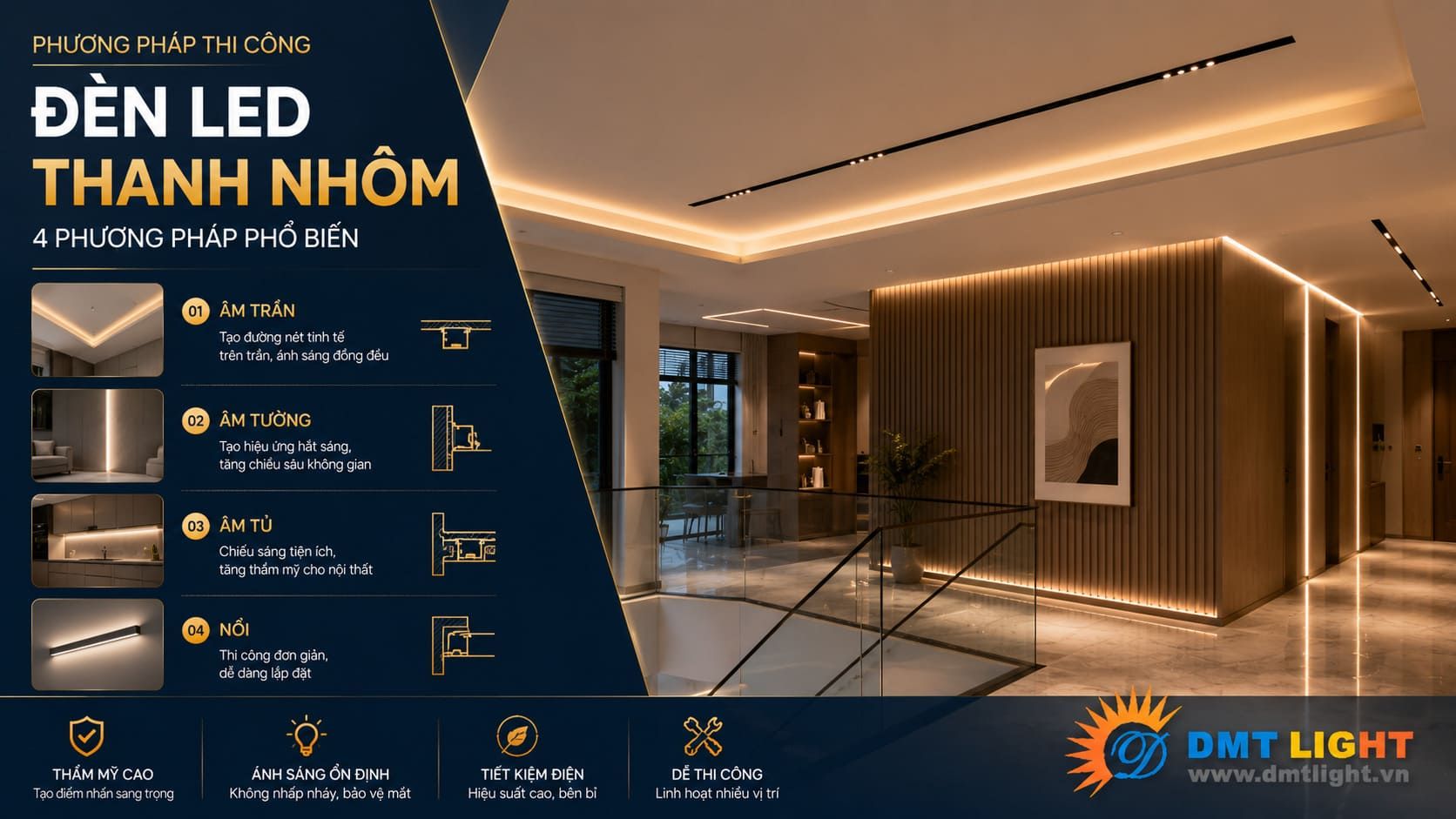 Lắp đặt đèn LED thanh nhôm trong tủ bếp là giải pháp chiếu sáng hoàn hảo