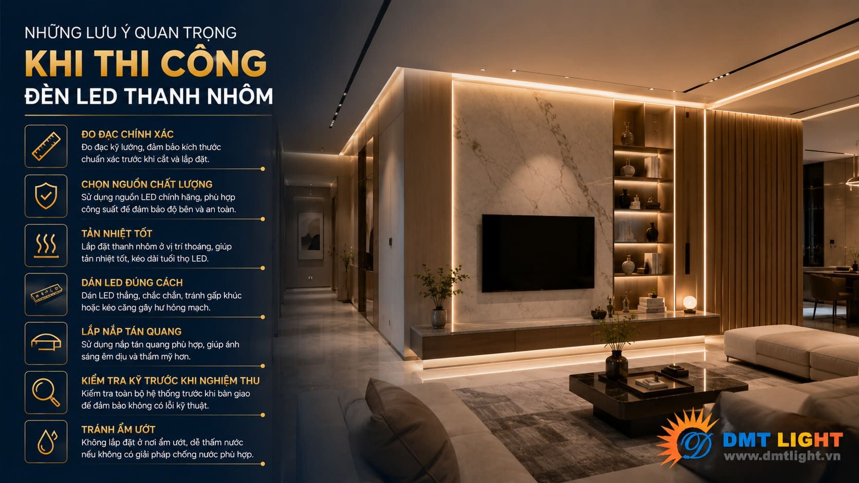 Những lưu ý quan trọng khi thi công đèn LED thanh nhôm
