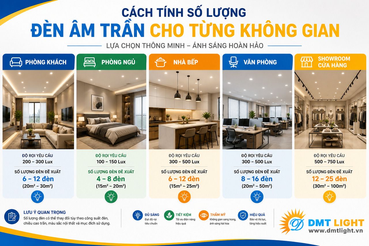 Showroom cần tới số lượng 10 - 18 bóng đèn tùy diện tích