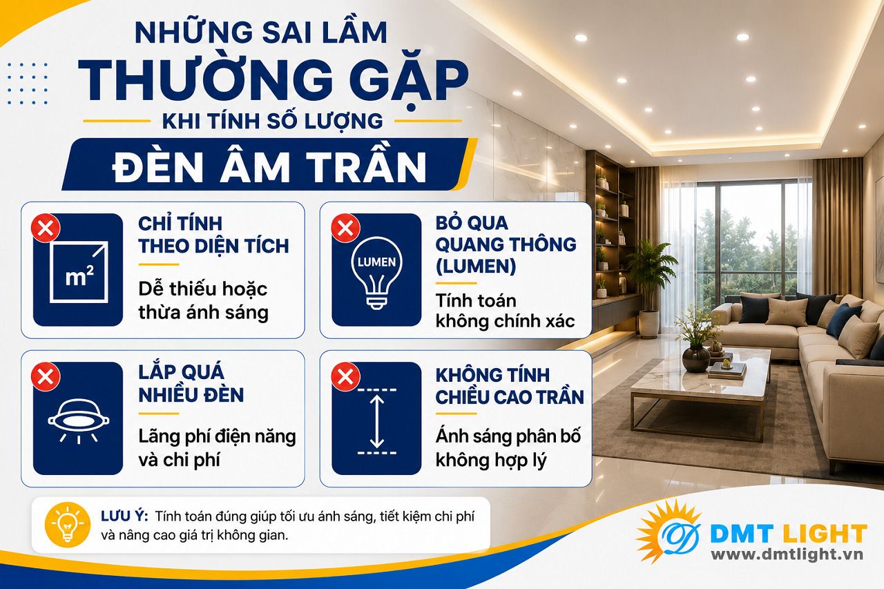 Nhiều người mắc sai lầm phổ biến đó là tính số lượng đèn LED âm trần theo diện tích