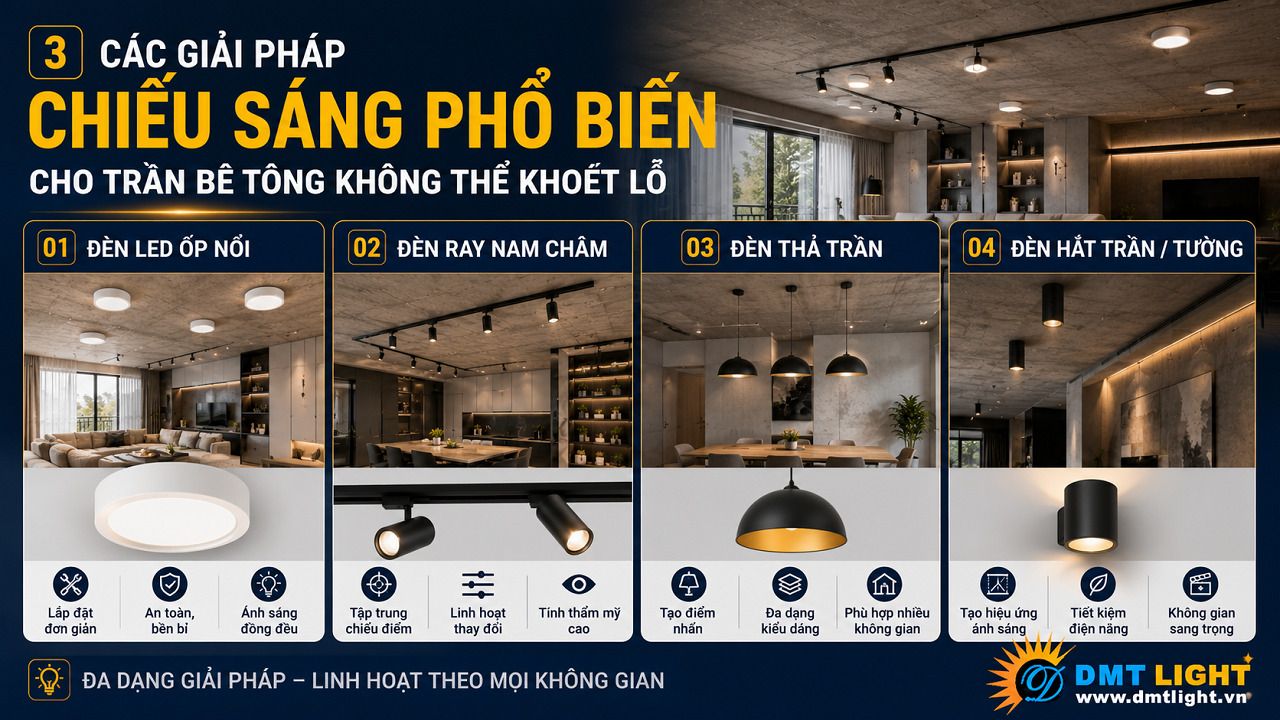Đèn LED thanh là giải pháp chiếu sáng phù hợp cho trần bê tông