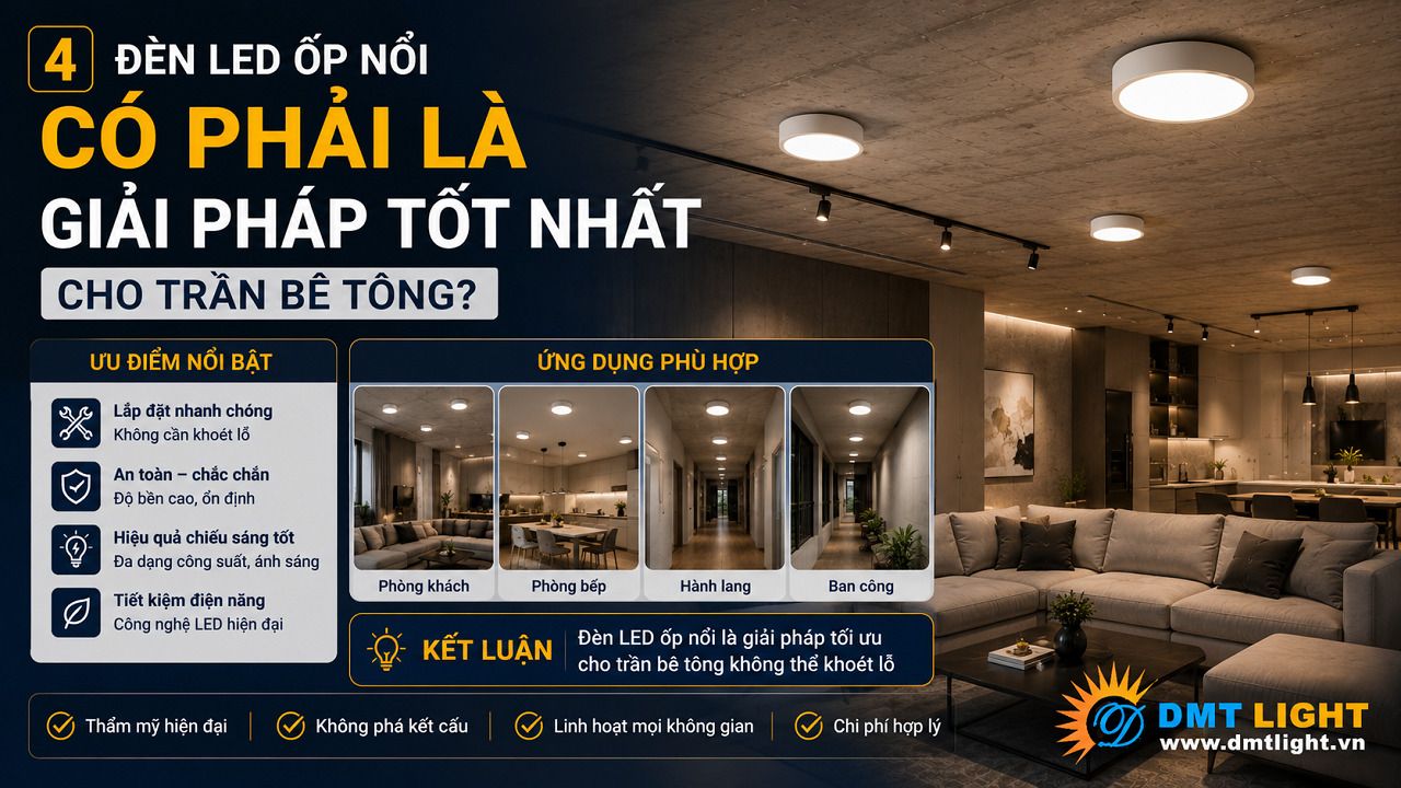 Sử dụng đèn LED ốp nổi dễ dàng bảo trì và thay mới khi có sự cố