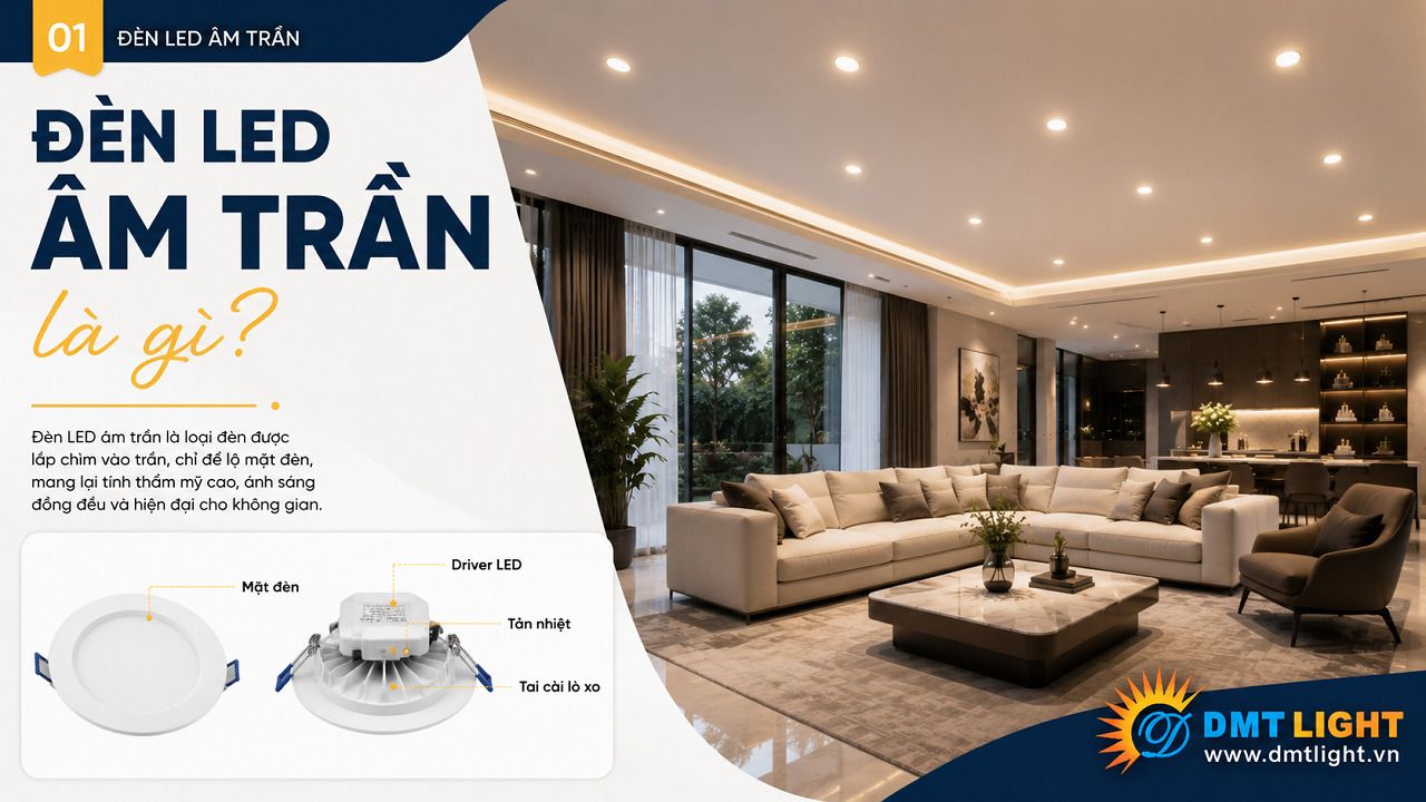 Đèn LED âm trần sử dụng chip LED tạo nguồn sáng ổn định