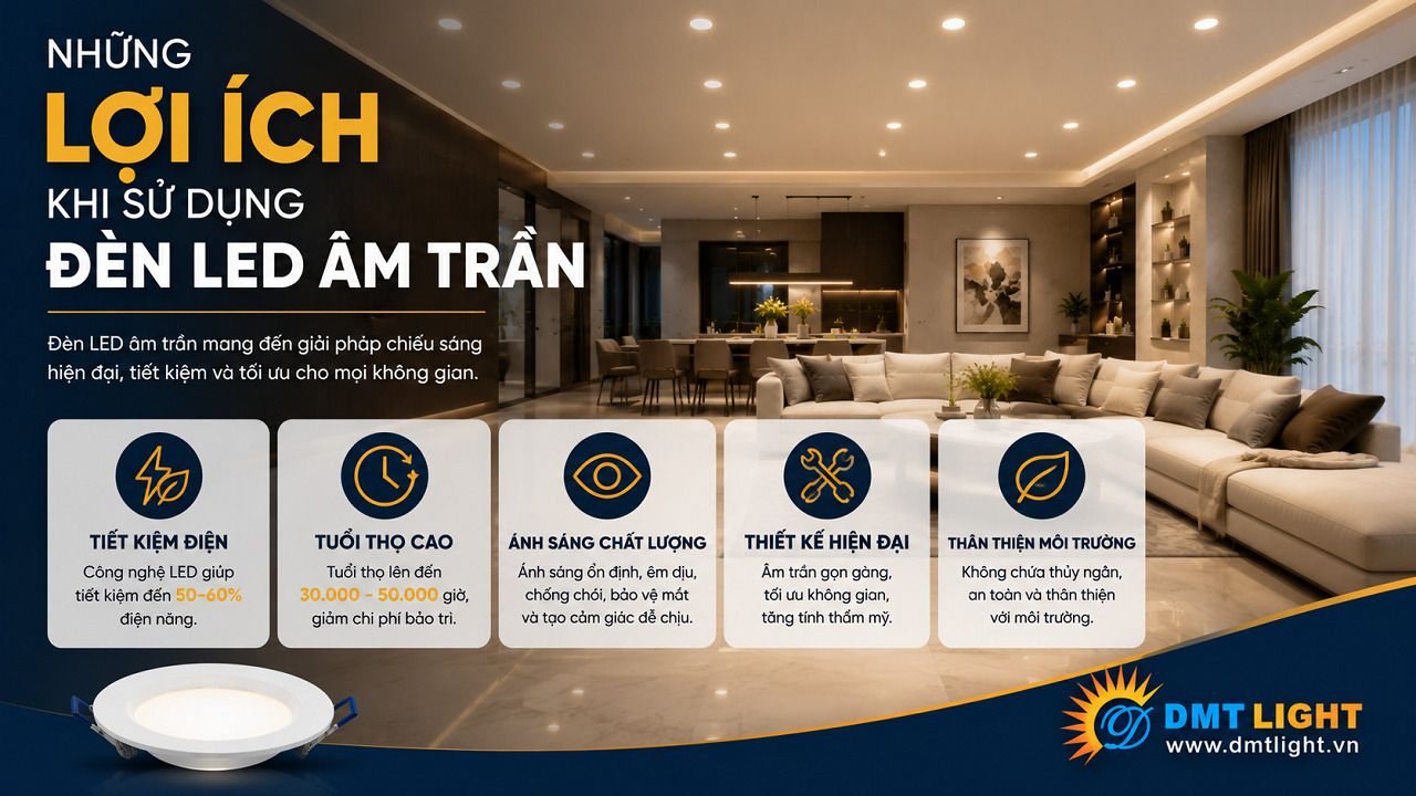 Tuổi thọ của đèn LED âm trần đạt tới 50.000 giờ chiếu sáng