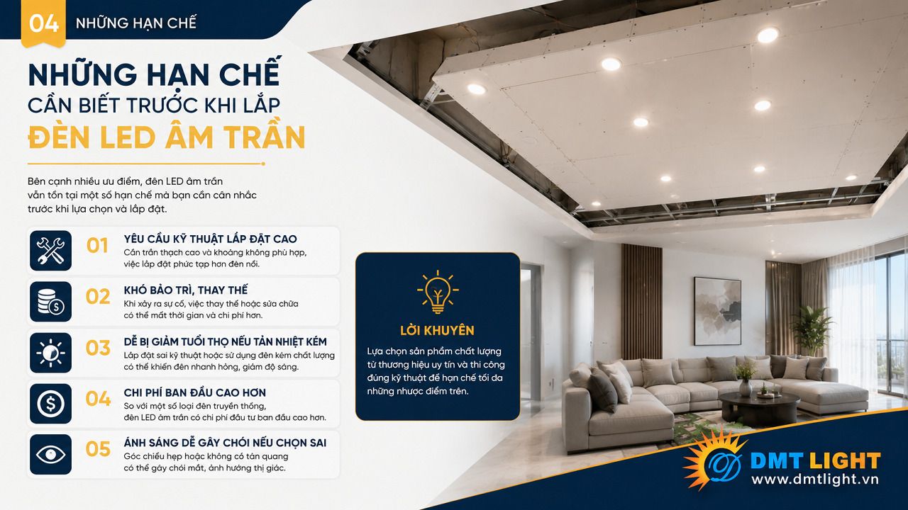 Dùng đèn LED âm trần chi phí đầu tư ban đầu cao hơn các loại đèn truyền thống