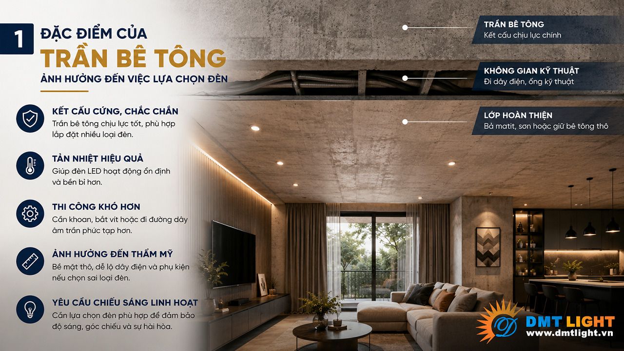 Trần nhà bê tông có độ cứng cao và kết cấu cố định