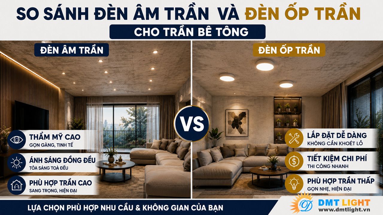 Biết được điểm ưu việt giúp bạn đưa ra quyết định chọn đèn âm trần hay đèn ốp trần phù hợp