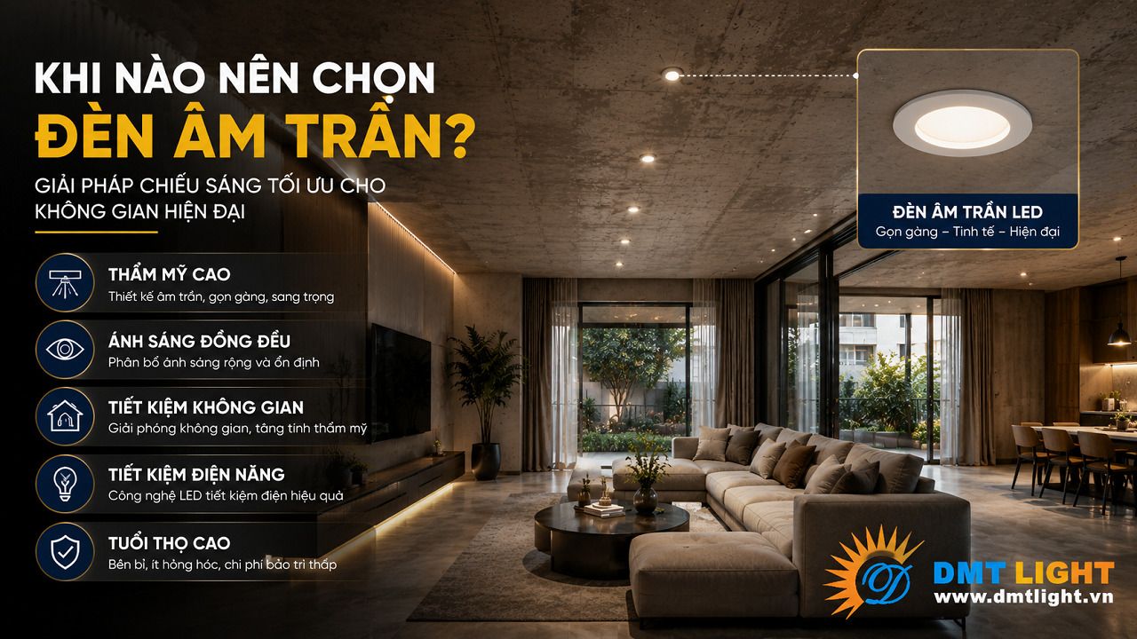 Nếu trần nhà có chiều cao hạn chế thì đèn âm trần là lựa chọn tối ưu