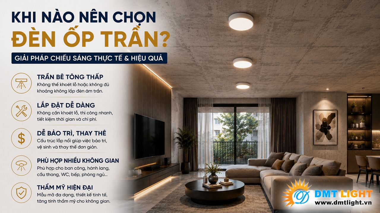 Khi công trình đã hoàn thiện phần trần thì nên lắp đặt đèn ốp trần