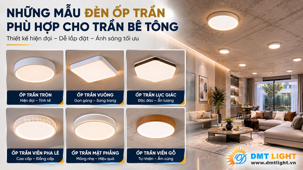Đèn LED downlight ốp nổi tròn là giải pháp chiếu sáng hoàn hảo cho trần bê tông