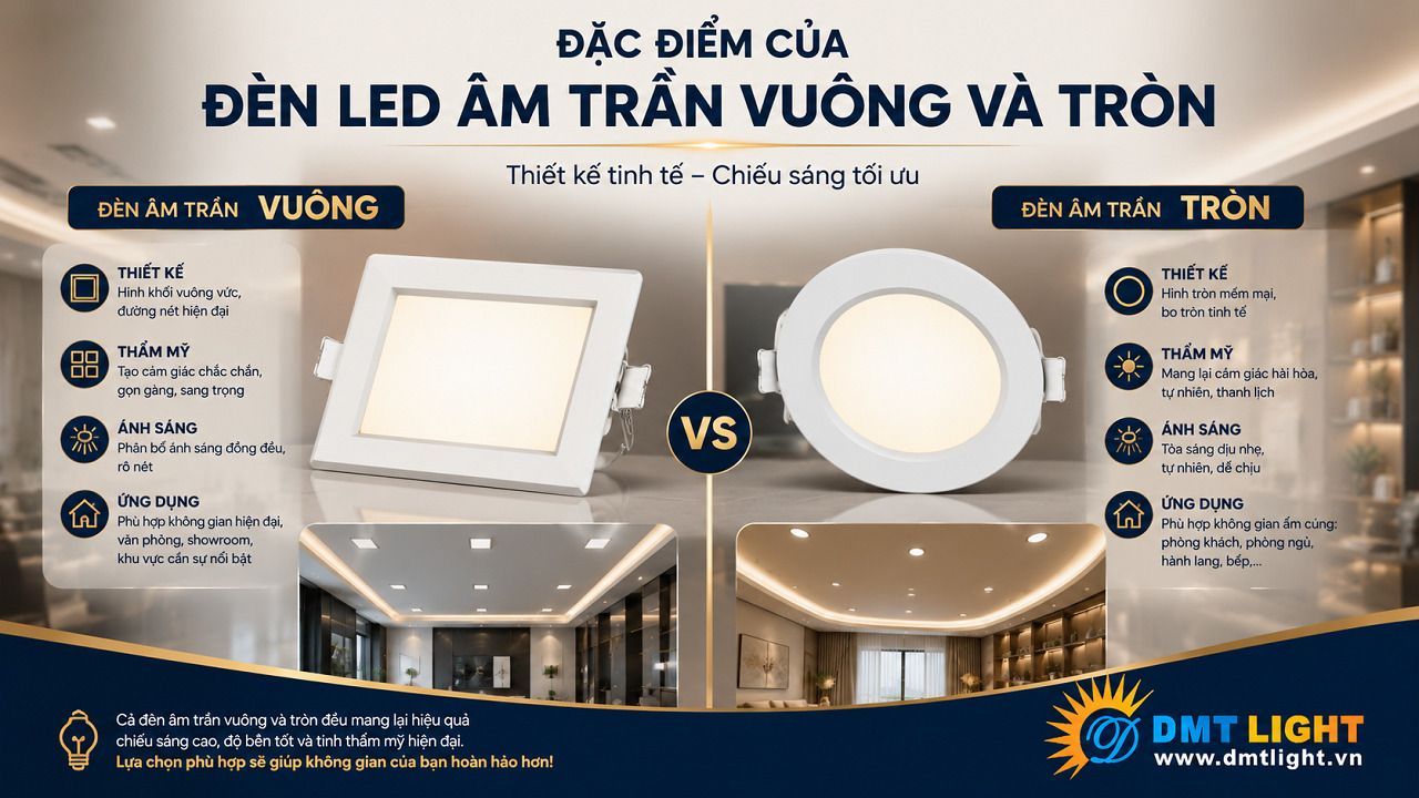 Đèn âm trần vuông có thiết kế hiện đại, vuông vức