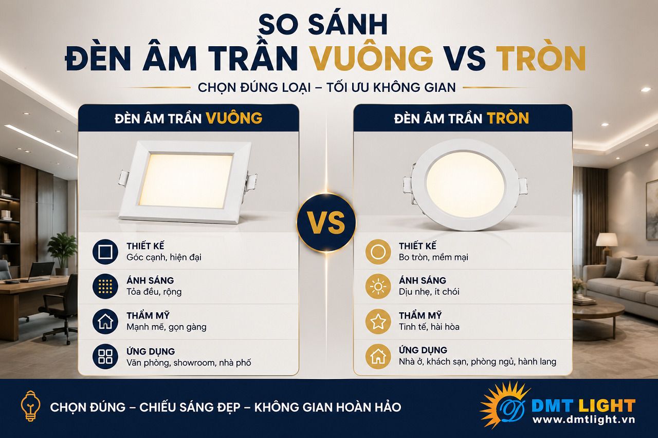 Cả đèn âm trần tròn mang lại sự mềm mại cho không gian