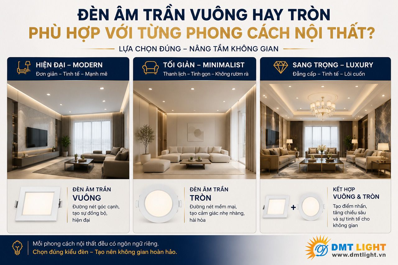 Đèn âm trần vuông là lựa chọn phù hợp với không gian có phong cách công nghiệp