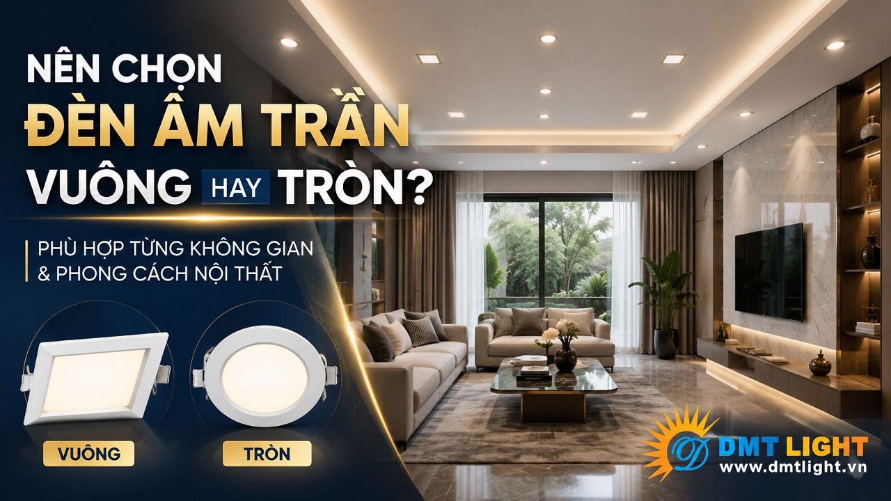 Lựa chọn đèn âm trần vuông hay tròn cho không gian nhà ở