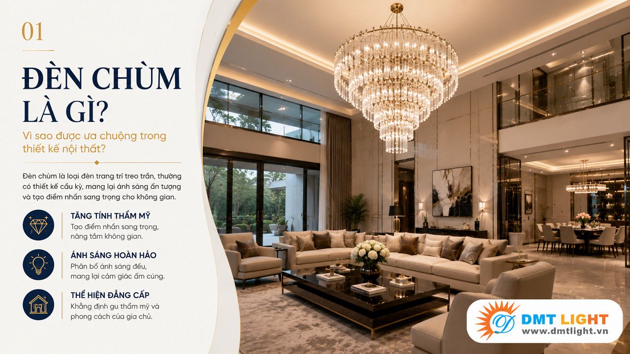 Đèn chùm mang lại giá trị thẩm mỹ cho không gian nên rất được ưa chuộng