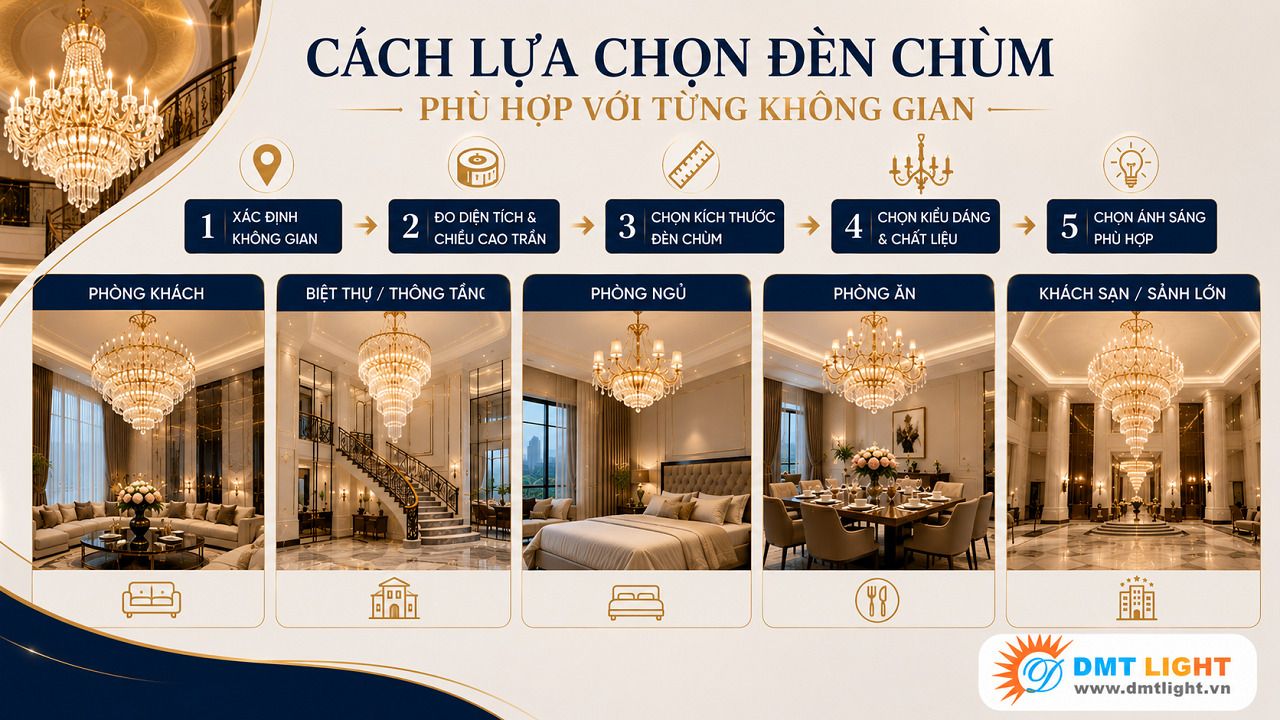 Đối với khu vực cầu thang bạn nên chọn đèn chùm pha lê thả dài