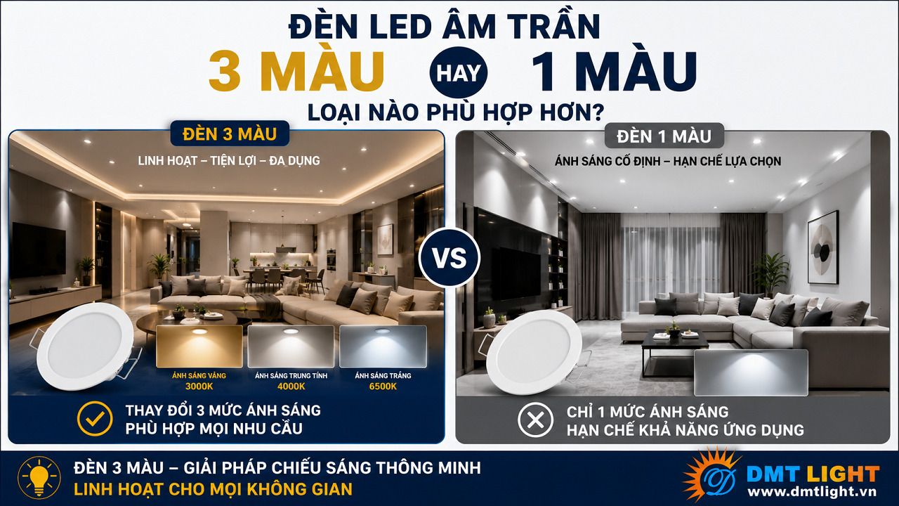 Đèn LED âm trần đổi màu thích hợp cho nhà ở dân dụng