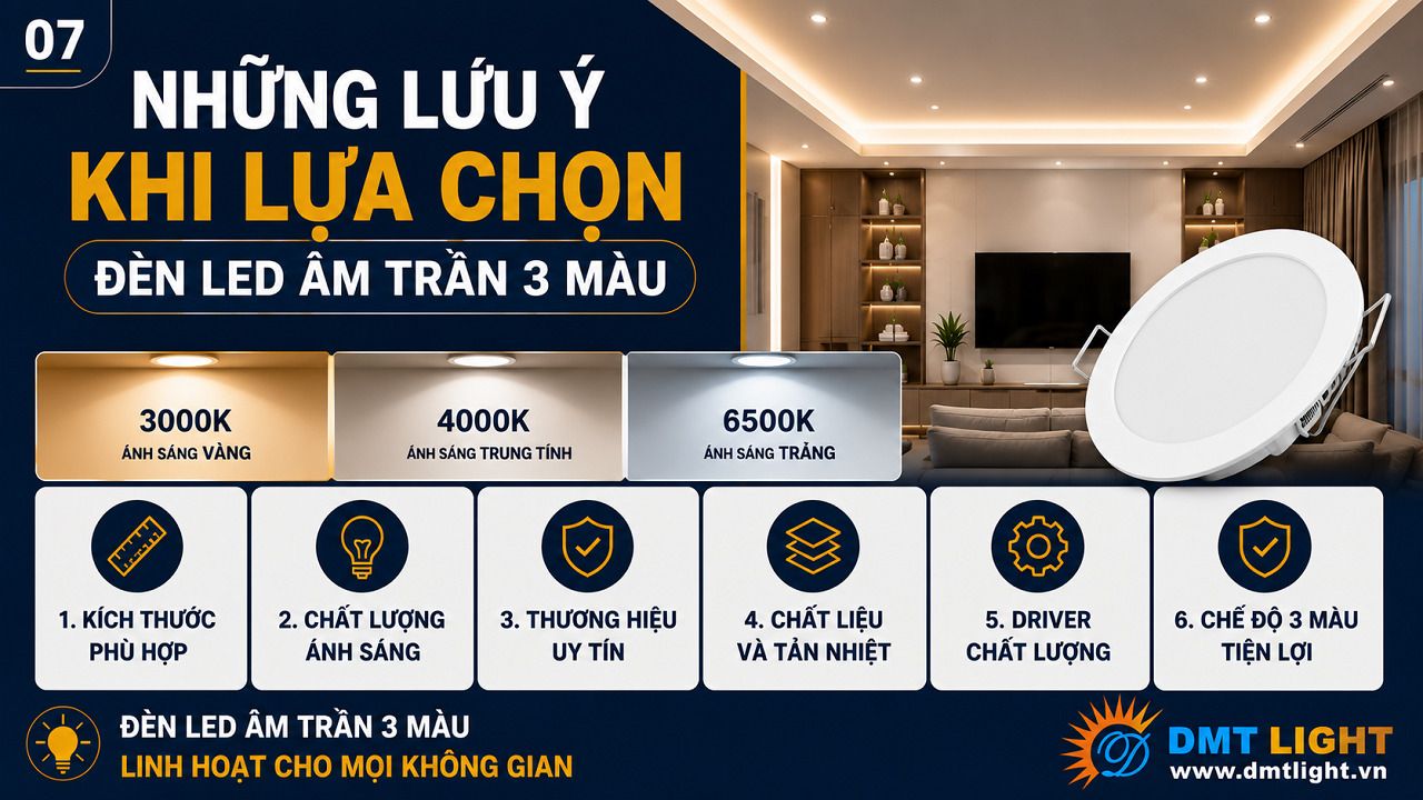 Chú ý công suất đèn trước khi lựa chọn đèn LED âm trần 3 màu