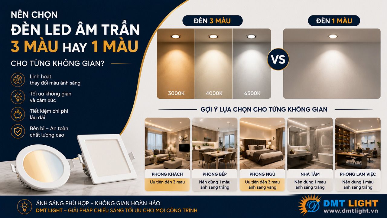 Với khách sạn, đèn LED âm trần 3 màu là giải pháp tối ưu