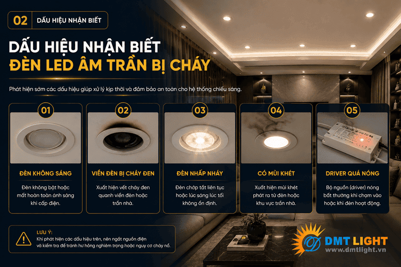 Dấu hiệu nhận biết đèn LED âm trần bị cháy  