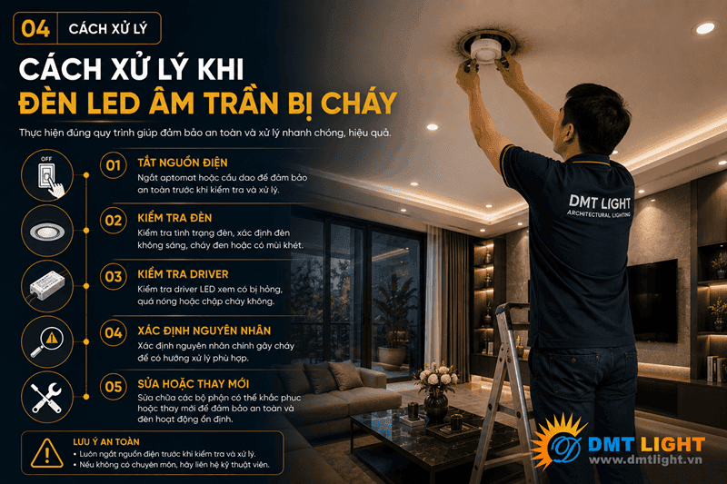 Cách xử lý khi đèn LED âm trần bị cháy  