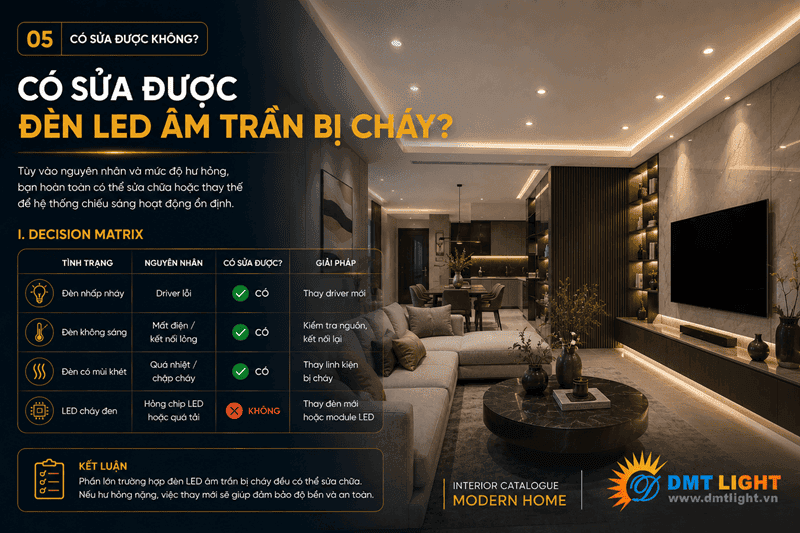 Đèn LED âm trần bị cháy có sửa được không?  