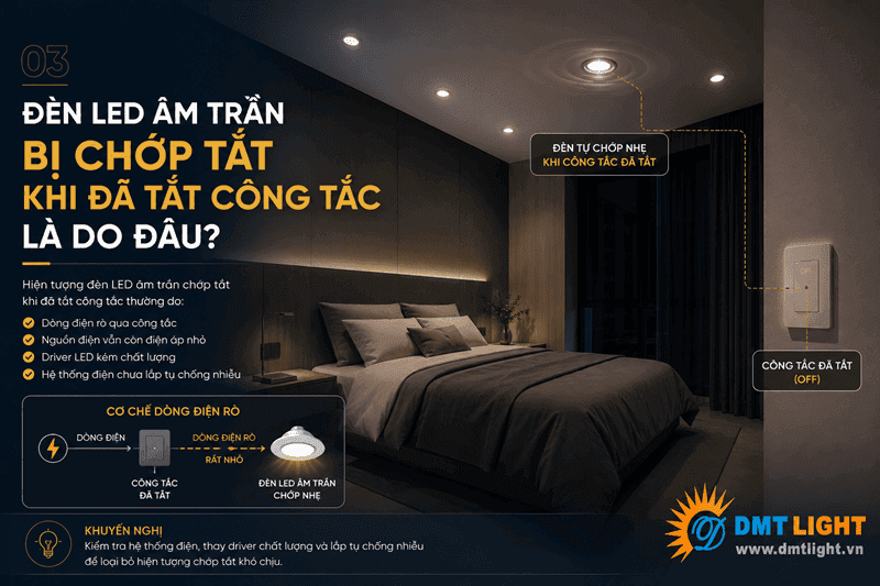 Đèn LED âm trần bị chớp tắt khi đã tắt công tắc là do đâu?