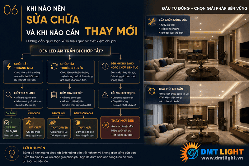 Khi nào nên sửa và thay mới đèn LED âm trần?
