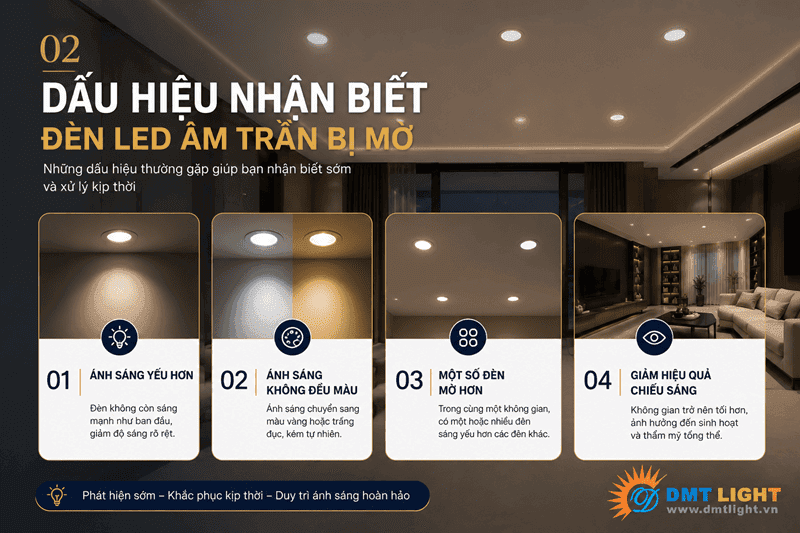 Dấu hiệu nhận biết đèn LED âm trần bị mờ