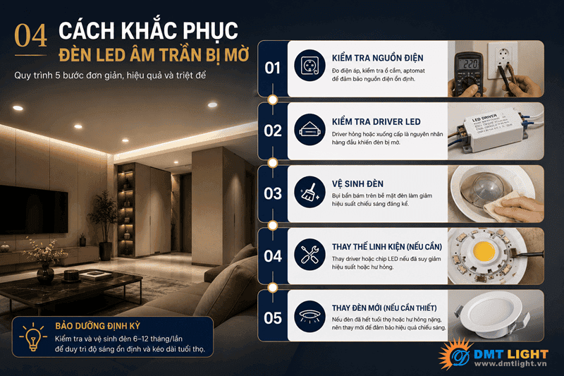 Vệ sinh đèn định kỳ giúp khắc phục tình trạng đèn LED lắp đặt âm trần bị mờ