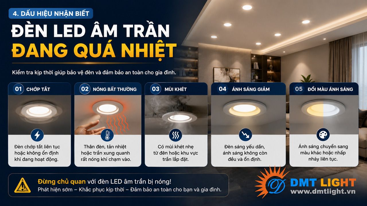 Nhận biết đèn LED âm trần quá nhiệt qua dấu hiệu chạm vào thân đèn bị nóng rát