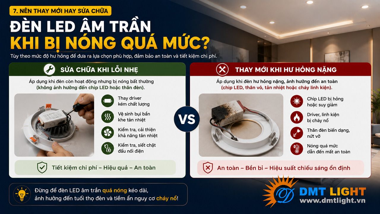 Nếu đèn LED đã sử dụng lâu năm thì nên thay thế khi bị quá nhiệt
