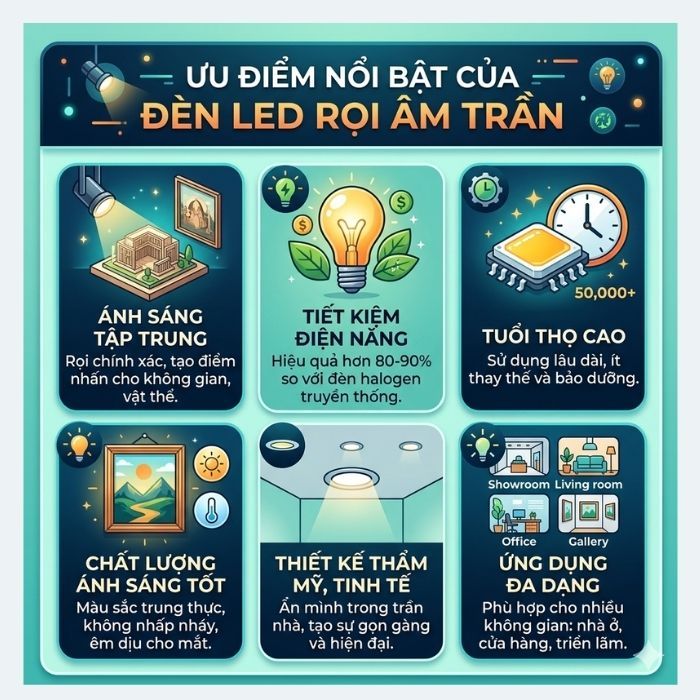 Ưu điểm nổi bật của đèn LED rọi âm trần
