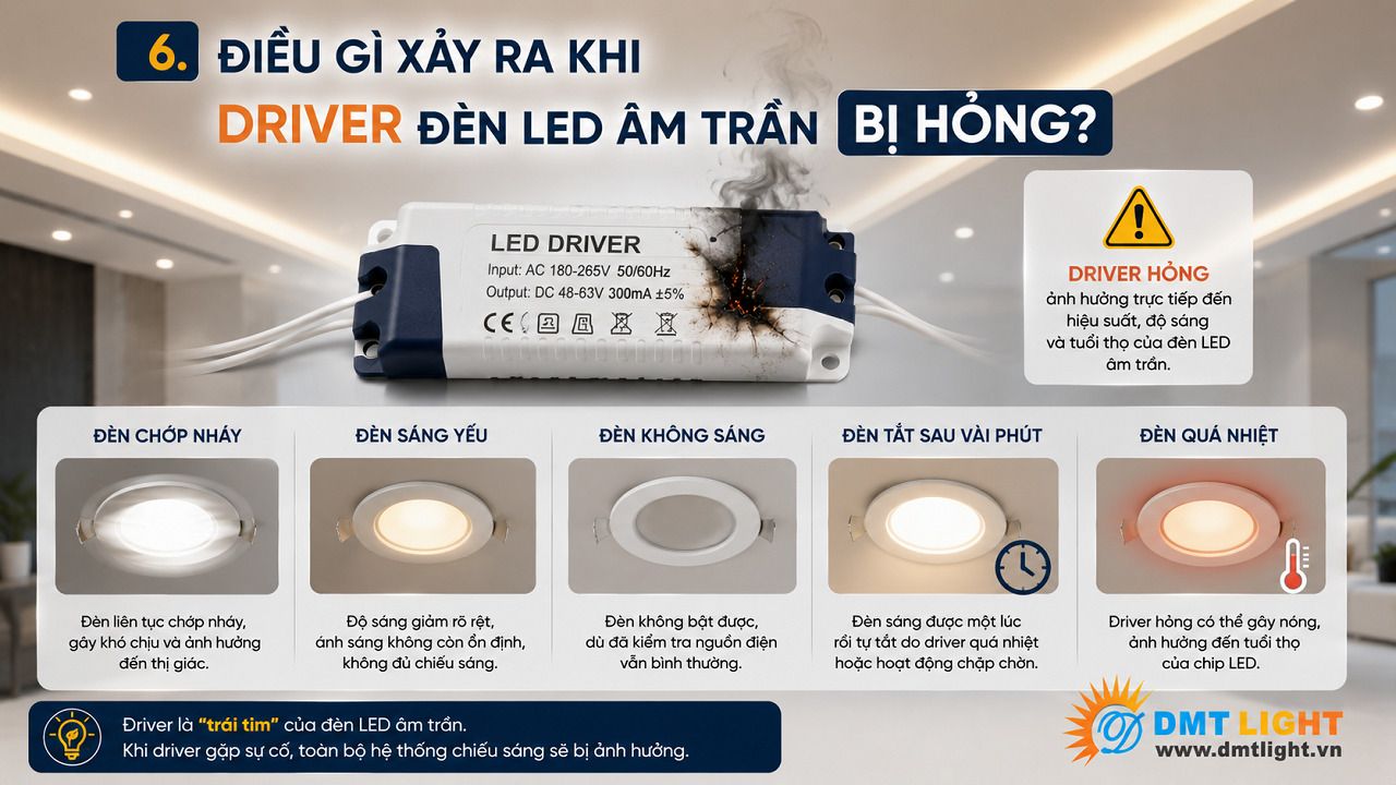 Driver bị hỏng khiến đèn không sáng