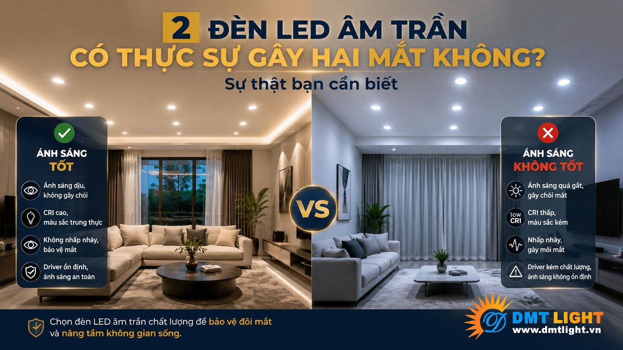 Đèn LED âm trần với công nghệ hiện đại không gây hại cho mắt