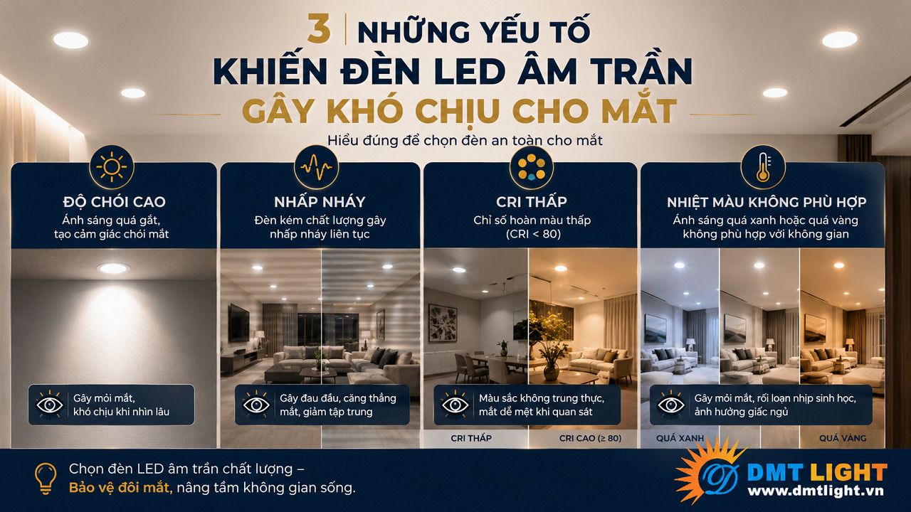Chất lượng chip LED thấp là nguyên nhân khiến đèn LED âm trần gây hại cho mắt